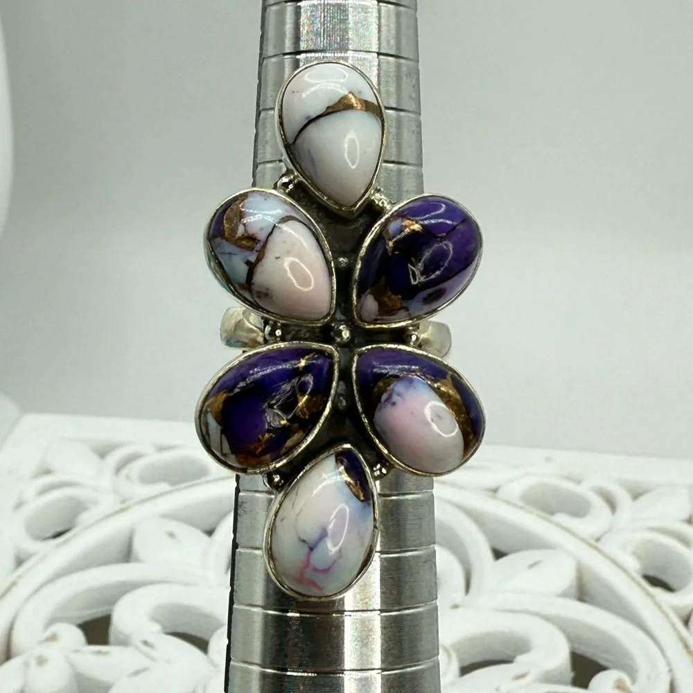 Sterling Silver Purple Dahlia Statement Ring – Size 8 Adjustable